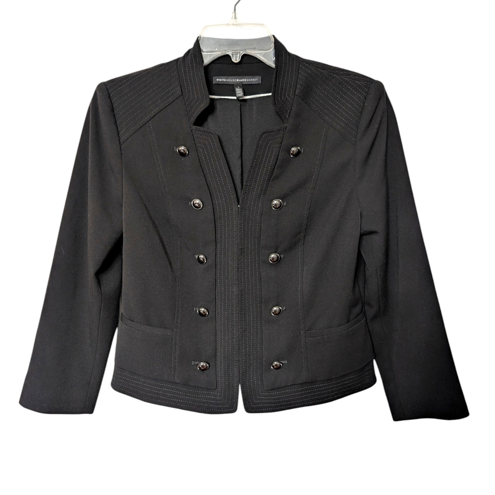 White House Black Market Black Military Style Blazer Jacket Size 6